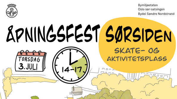 Plakat med informasjon om åpning av skatepark