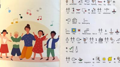Et sanghefte med tekst, symboler og illustrasjoner
