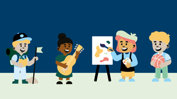 Barn og unge som driver med forskjellige aktiviteter.