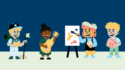 Barn og unge som driver med forskjellige aktiviteter.