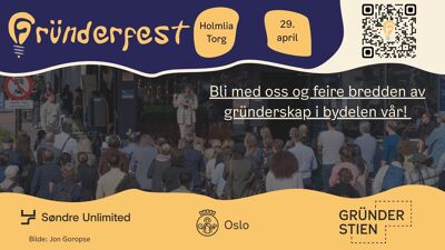 En plakat med en kvinne som snakker foran en folkemengde.