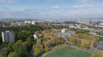 Illustrasjon av Haugerud senterområde med nye boliger