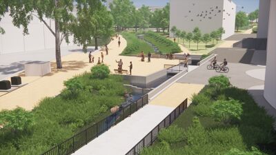Arbeidsmodell av Klosterenga Park, laget av Dronninga Landskap AS. Modellen viser hvordan det nå jobbes med å ferdigstille parken.
