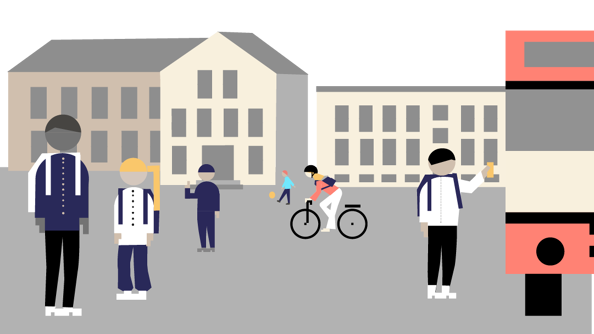 Illustrasjon av ungdom i en skolegård