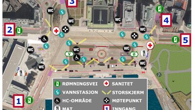 Oversikt over arenaen på Rådhusplassen.
