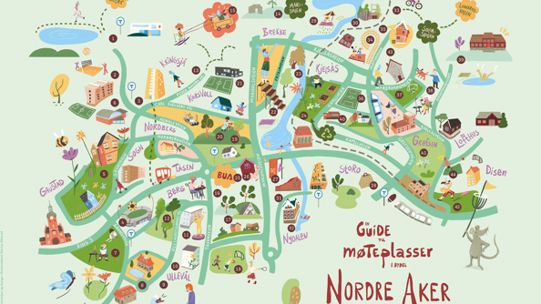 Illustrert kart over møteplasser i bydel Nordre Aker