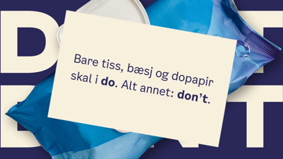 Våtservietter skal ikke kastes i do