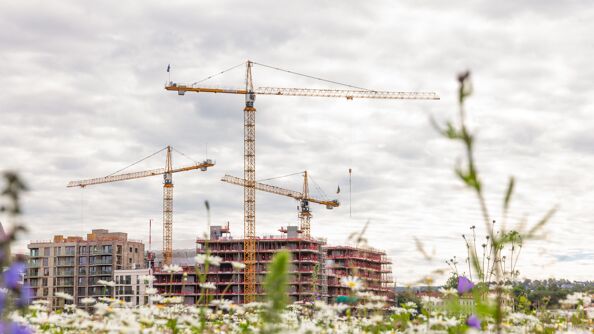 Bilde av heisekraner og boligbygging i Bjørvika