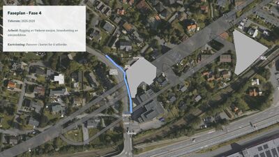 Oversiktsbilde over Vækerø og hvordan anleggsområdet til Vækerø T-banestasjon og tunnelen er plassert i terrenget