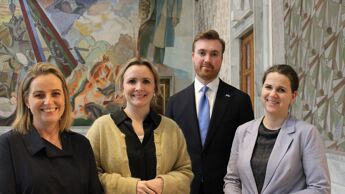 Den politiske styringsgruppen som står bak forslaget til ny regional areal- og mobilitetsplan. Fra venstre: byråd for byutvikling Anita Leirvik North, byråd for miljø og samferdsel Marit Vea, fylkesråd for samferdsel Håkon Snortheim, fylkesråd for plan kulturminner, klima og miljø Solveig Schytz.