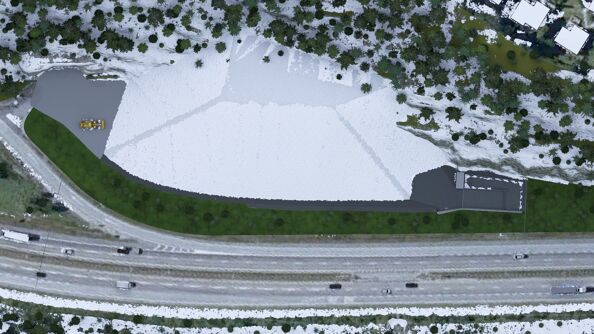 Illustrasjon av hvordan det nye snødeponiet på Åsland vil se ut, sett ovenfra.