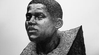 Tegning av Benjaminbysten, utført av den lokale kunstneren Kristin Brenna. Selve bysten er skapt av kunstneren Ivar Sjaastad.