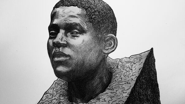 Tegning av Benjaminbysten, utført av den lokale kunstneren Kristin Brenna. Selve bysten er skapt av kunstneren Ivar Sjaastad.