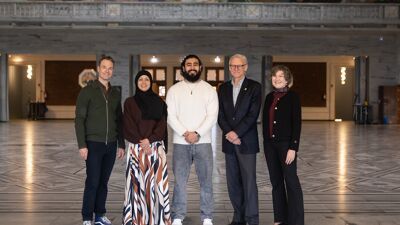 Gruppebilde av innleggsholderne, byråd for byutvikling James Stove Lorentzen og programleder Kristin Morken