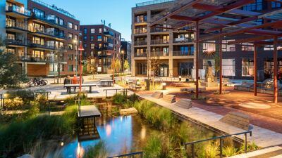 Blokker samlet rundt et vannspeil.