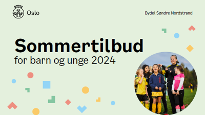 Et bilde av en voksen trener med fire barn rundt seg.