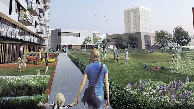 Illustrasjon av muligheter på Bergkrystallen torg