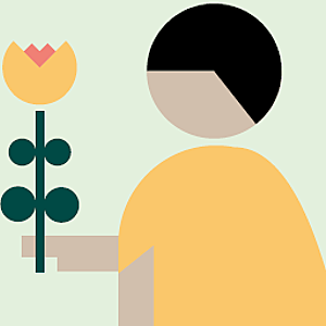 Illustrasjon av et menneske som holder en blomst