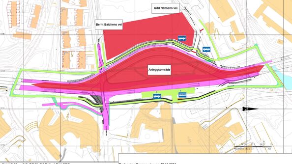 Planlagt omlegging av Snarøyveien ved Flytårnet stasjon