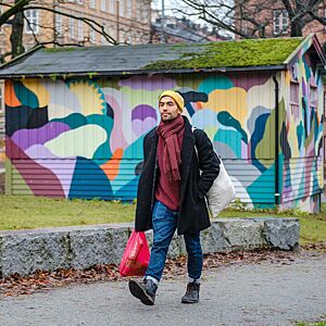 Man walking on the street in Oslo