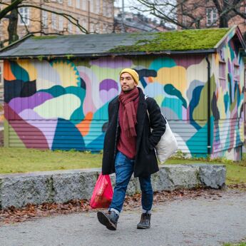 Man walking on the street in Oslo