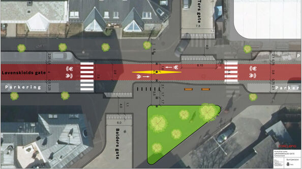 Illustrasjon av Løvenskiolds gate som sykkelprioritert gate.