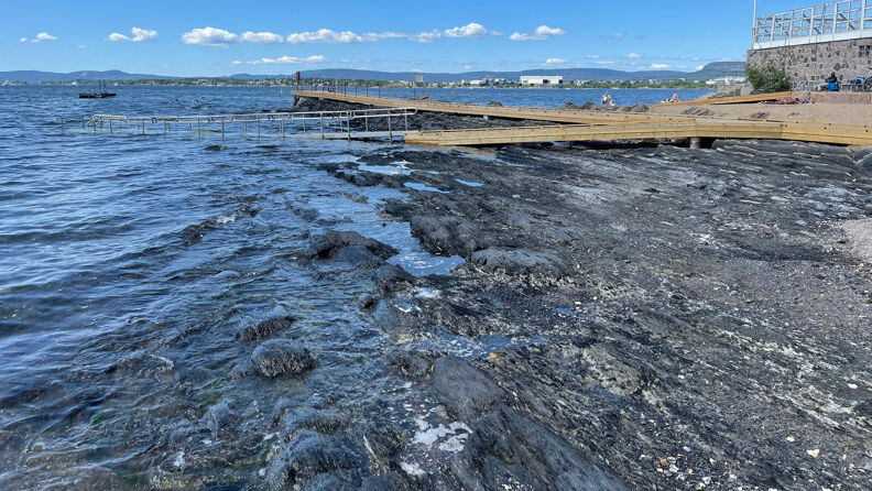 Bryggen på Huk, hvor man kan gå helt ned til havet. 