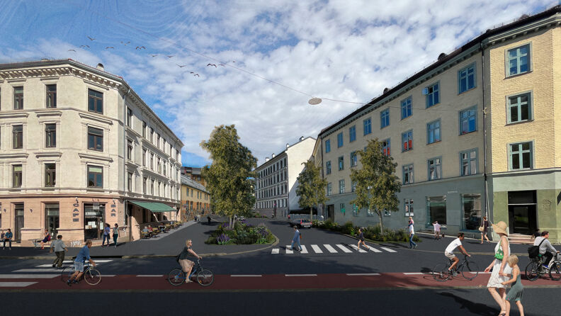 Illustrasjon av hvordan ny løsning i Københavngata vil bli seende ut. 