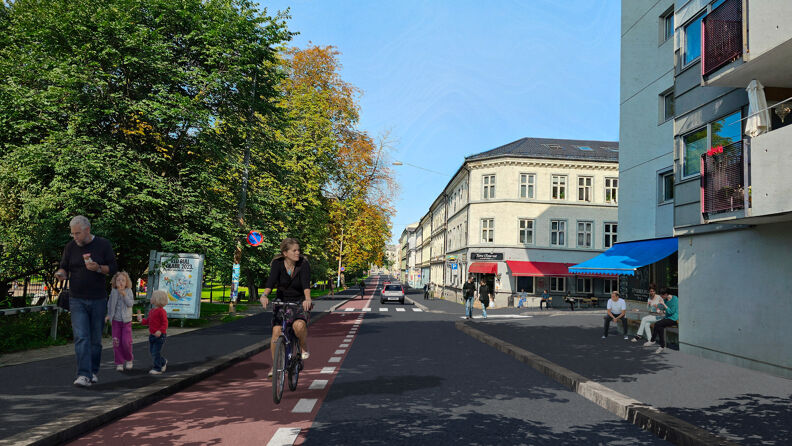 Illustrasjon av hvordan ny løsning i Helgesens gate vil bli seende ut. 