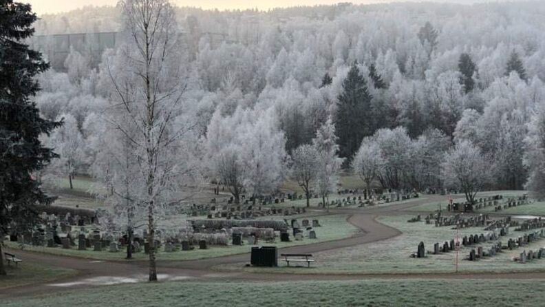 Vinter på Høybråten kirkegård. 