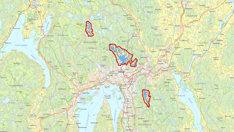 Kart over vannene hvor reglene gjelder, med opptegnede grenser