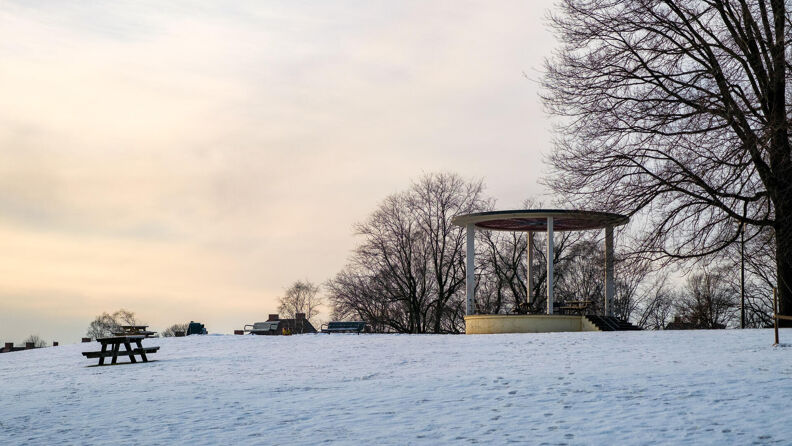 Monument i Torshovparken om vinteren.