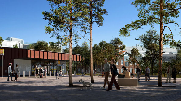 Illustrasjon av Lysaker T-banestasjon, ved arkitektfirmaene Asplan Viak, Longva arkitekter og ARUP.