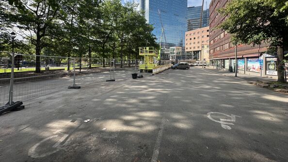 Anleggsvei etablert ifm riving av Spektrumkvartalet sommeren 2025