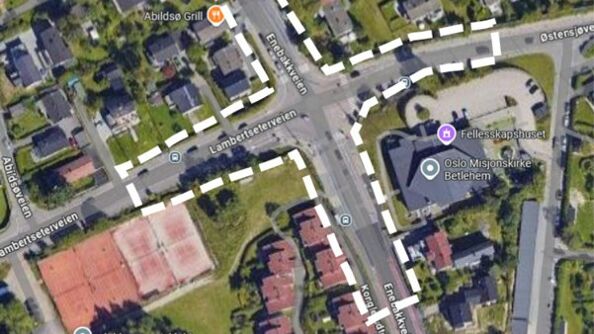 Flyfoto av abildsøkrysset med markert løsning for konseptvalgfase