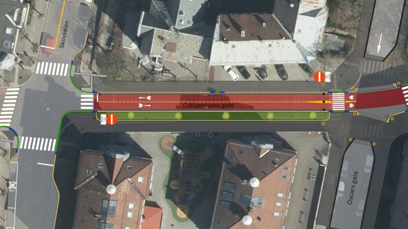 Illustrasjon som viser alternativt kjøremønster i Colbjørnsens gate