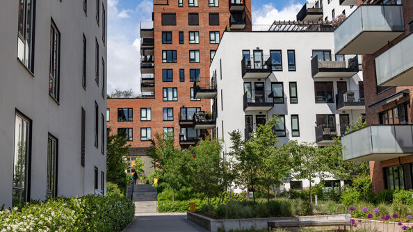 a square in between apartment buildings